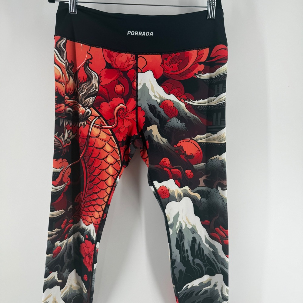 Porrada Dragon Mount Fuji Graphic Leggings XXL Red Black fightwear MMA